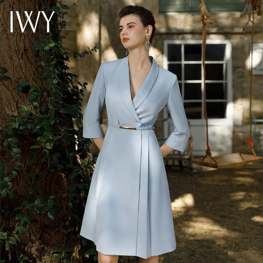 IWY/高级感蓝色西装连衣裙女春夏新款气质职业主持人上镜裙Q1056 商品图1