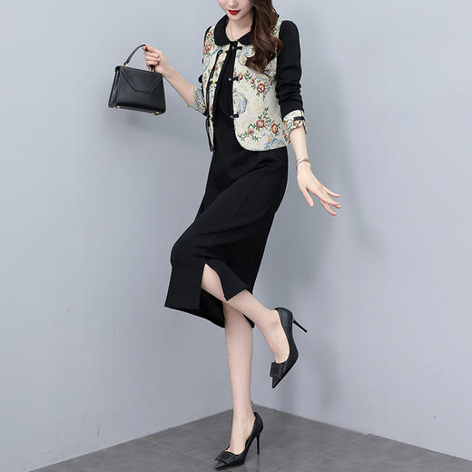 NYL- 8223大码女装马甲+连衣裙春季新款新中式国风连衣裙两件套装 商品图3