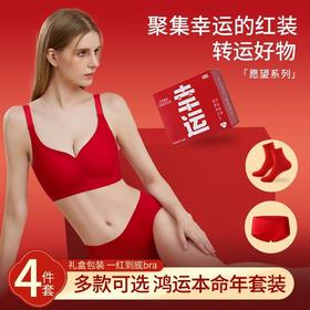 2024龙年文胸幸运礼盒本命年红色内衣内裤套装女结婚新娘小胸聚拢