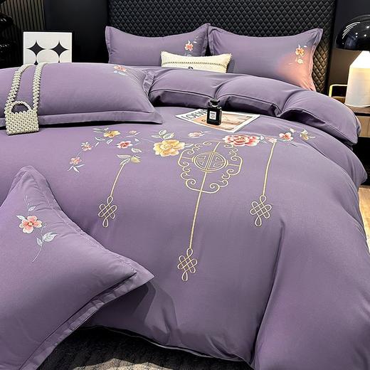 TZW-北欧风花开富贵纯色刺绣四件套床单被罩可裸睡亲肤款床上用品 商品图3