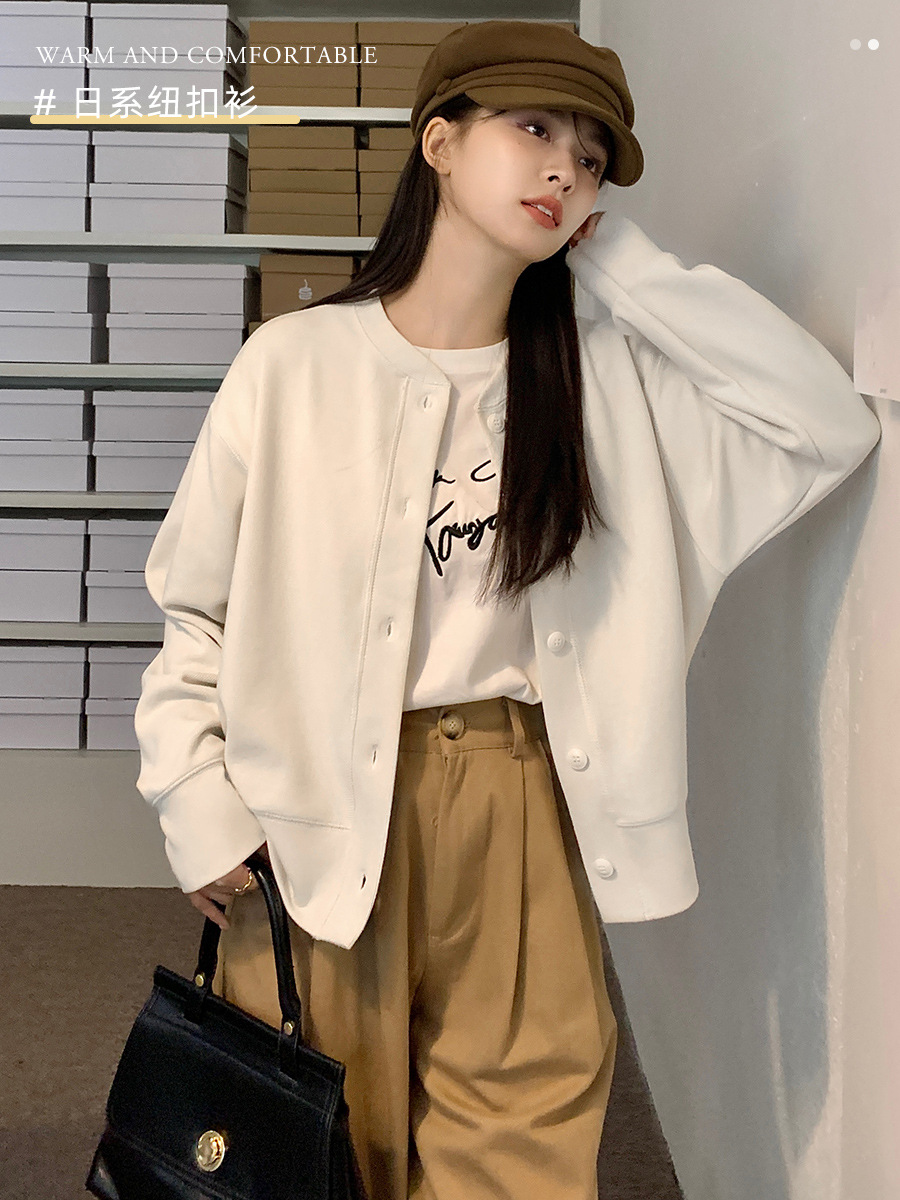 【春装上新】日系纽扣衫圆领长袖 韩系小香风 气质感女神单品