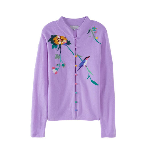 东黎 • 山羊绒女士春秋紫色嵌花中国风开衫 3819 商品图6