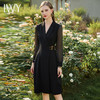 IWY/黑色连衣裙女遮肉显瘦接拼西服裙子正式场合国风长袖裙子春季Q729 商品缩略图3