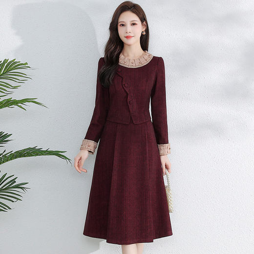 圆领时尚气质，长袖拼结假两件连衣裙QYM- KED-6401-Y 商品图0