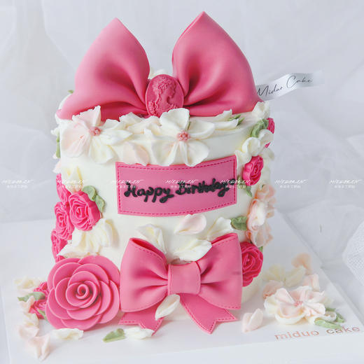 女士款 翻糖蝴蝶结 山茶花 玫瑰花 裱花 玫红色系 商品图1