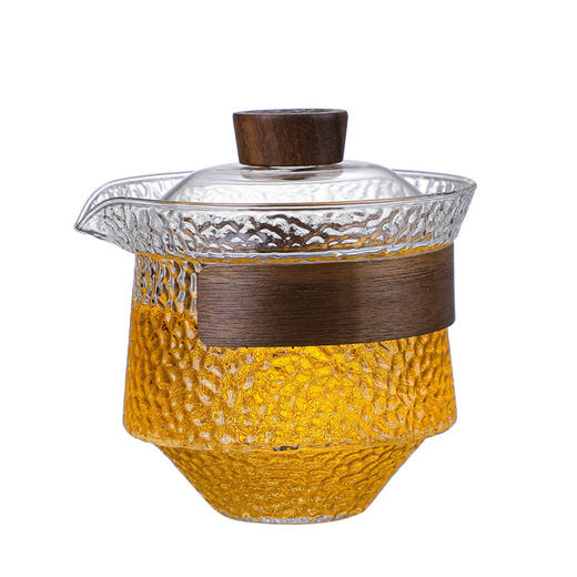 益思泉丨暮雨 锤纹盖碗 高硼硅玻璃 茶具 约230ml 胡桃木 透明/烟灰 商品图3