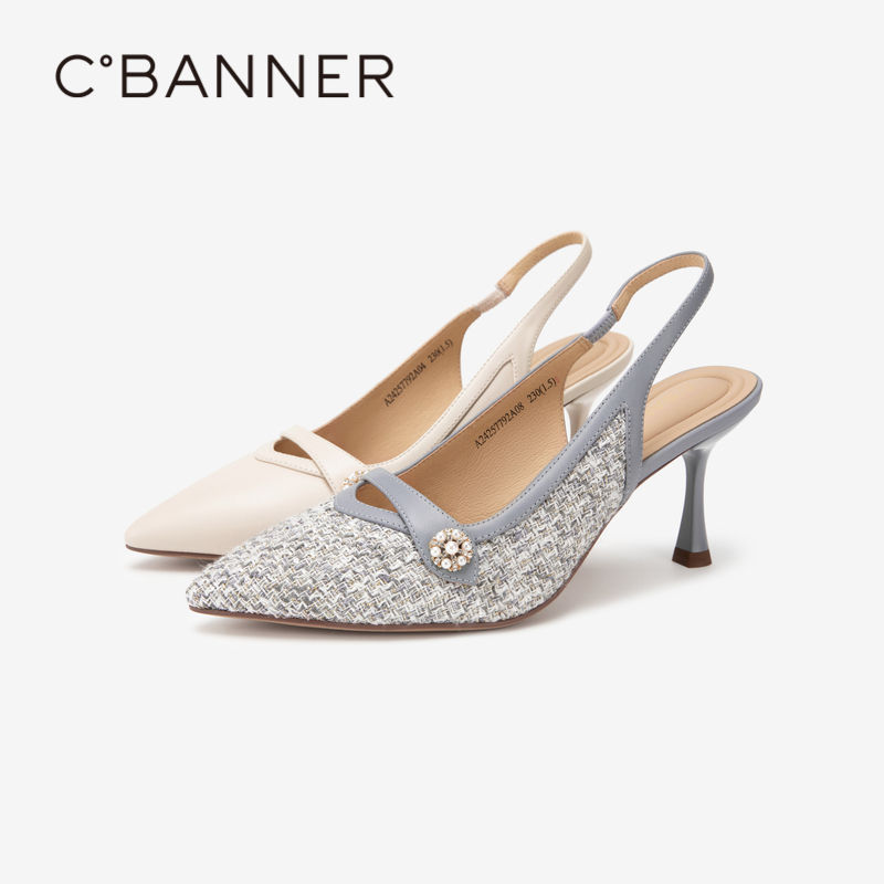 【静音系列】千百度小香风尖头高跟鞋夏季凉鞋A24257792