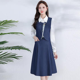 牛仔连衣裙春季新款长袖裙，气质女装中长款马甲裙复古马甲裙QYM-YM-A1803-Y