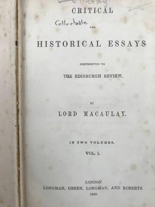 1860年 麦考莱评论与历史随笔集（全2卷合订本） 全真皮精装32开 商品图2