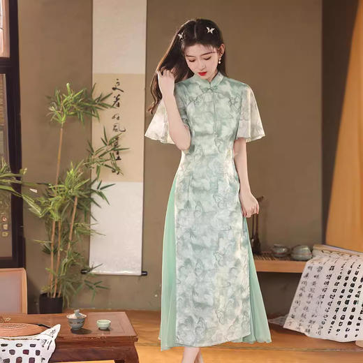 2024年春夏新款改良年轻款奥戴长款遮肉显瘦新中式小清新旗袍XL24008 商品图1