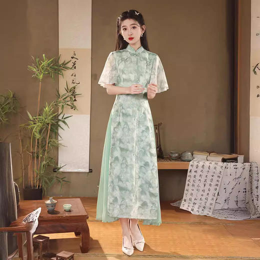 2024年春夏新款改良年轻款奥戴长款遮肉显瘦新中式小清新旗袍XL24008 商品图4