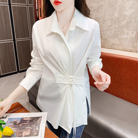 HT-6503新中式手工盘扣国风翻领衬衫24春通勤白衬衣