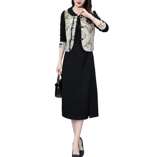 NYL- 8223大码女装马甲+连衣裙春季新款新中式国风连衣裙两件套装 商品图4