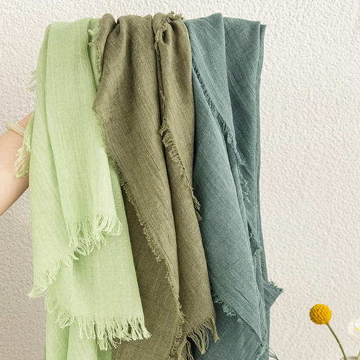 雀说 春棉麻亚麻丝巾围巾女春款纯色毛边纱巾FH24-5559 商品图3