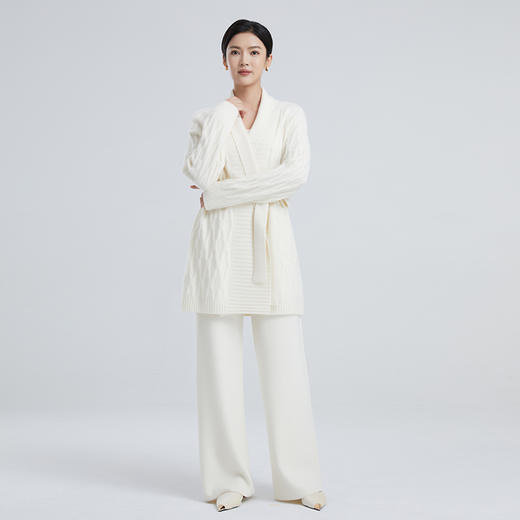 东黎 • 山羊绒女士春秋绞花系带中长款开衫 4040 商品图5