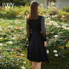 IWY/黑色连衣裙女遮肉显瘦接拼西服裙子正式场合国风长袖裙子春季Q729 商品缩略图4