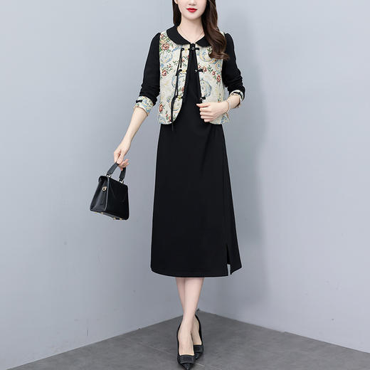 NYL- 8223大码女装马甲+连衣裙春季新款新中式国风连衣裙两件套装 商品图2