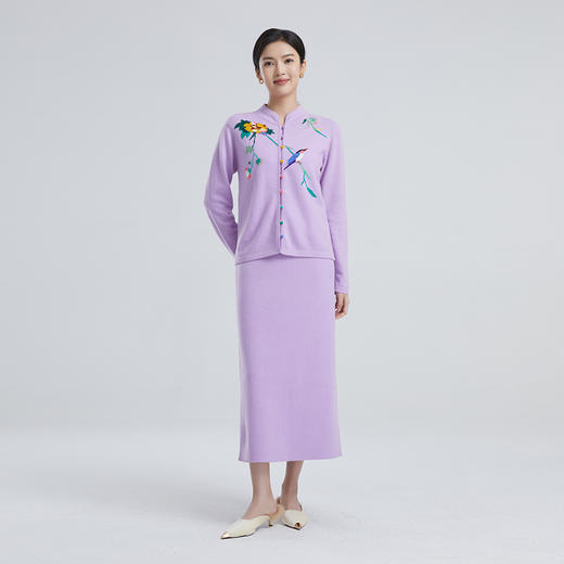 东黎 • 山羊绒女士春秋紫色嵌花中国风开衫 3819 商品图4