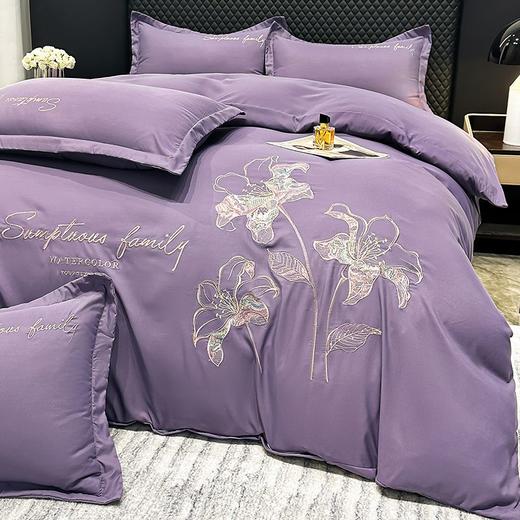 TZW-北欧风花开富贵纯色刺绣四件套床单被罩可裸睡亲肤款床上用品 商品图8