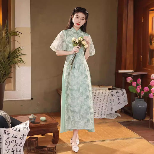 2024年春夏新款改良年轻款奥戴长款遮肉显瘦新中式小清新旗袍XL24008 商品图3