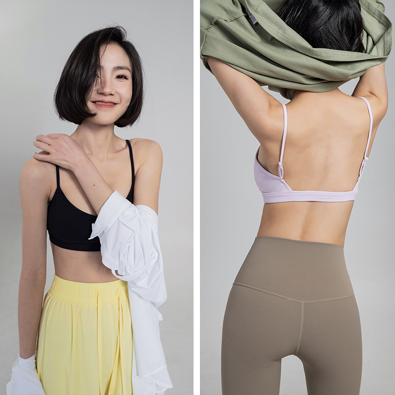 【裸感】法式细肩带一字背肩带可调运动内衣女健身瑜伽文胸bra