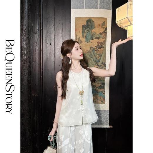 【大货，不退不换】  【山海】新中式国风时尚气质醋酸提花盘扣马甲&休闲裤 商品图2