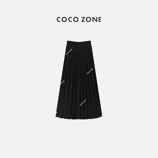 COCO ZONE 法式气质黑色百褶裙中长款a字松紧腰半身裙 23C18600 商品图1