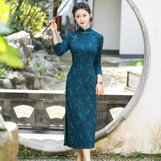 TZW-改良七分袖气质妈妈装中国风修身旗袍连衣裙 商品图0