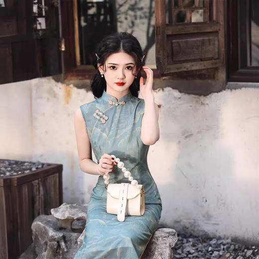 春夏新款网纱印花双层中长款旗袍，复古优雅民国风改良无袖旗袍SJT618 商品图3