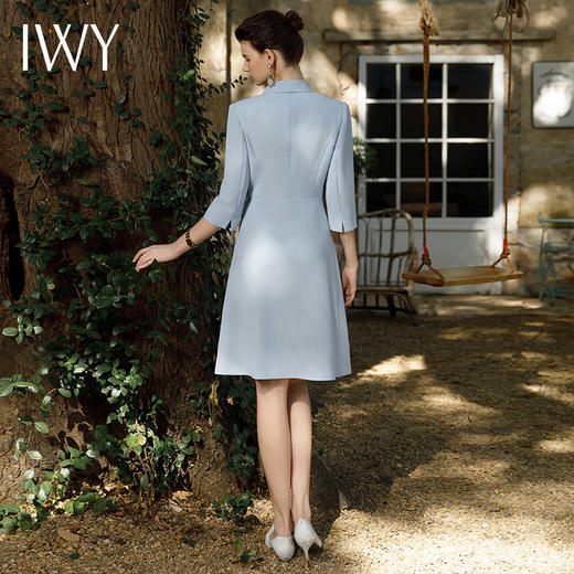 IWY/高级感蓝色西装连衣裙女春夏新款气质职业主持人上镜裙Q1056 商品图4