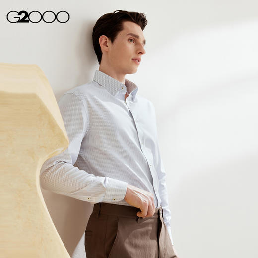G2000男装SS24商场新款棉质舒适【免烫弹性】防皱条纹长袖衬衫41121392 商品图1