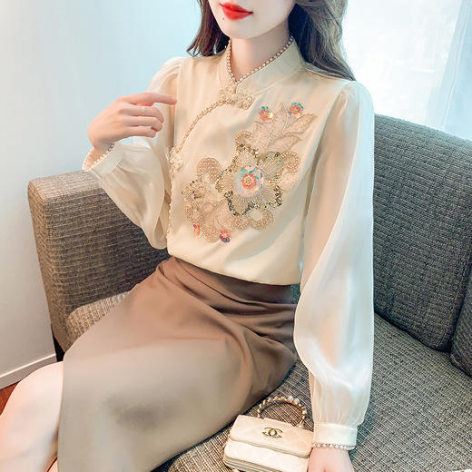ALBB-新中式国风刺绣衬衫女 商品图1