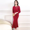 QYMXYKL-DN8908-L 红色优雅修身时尚包臀鱼尾裙2024年春款长款圆领九分袖洋气连衣裙 商品缩略图2