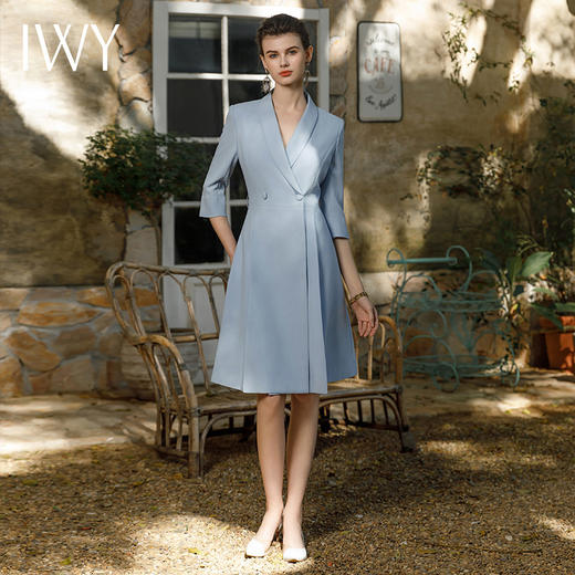 IWY/高级感蓝色西装连衣裙女春夏新款气质职业主持人上镜裙Q1056 商品图0
