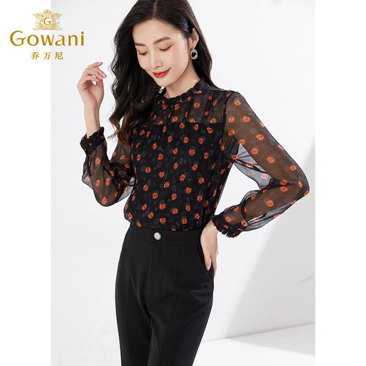 乔万尼早春衬衫复古印花通勤时尚上衣EI3C242 商品图1