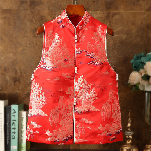 春秋小立领复古直襟唐装马褂织锦提花马甲ZSM230224 商品图3