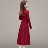 QYM-28033时尚洋气连衣裙女2024年春季新款红色高腰口袋中长款百褶裙 商品缩略图2