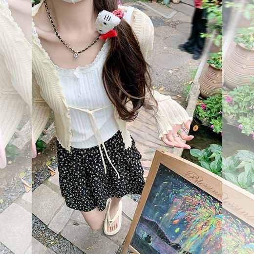 <曾小咸推荐>【学妹有点甜】黄色开衫+吊带+半身裙 商品图3