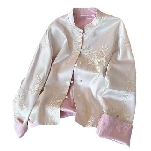AHM-6310新中式国风刺绣缎面立领外套春季新款复古高级感气质薄款上衣 商品图4