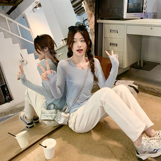 <曾小咸推荐>【贩卖舒适】蓝色假两件防晒衣 商品图4