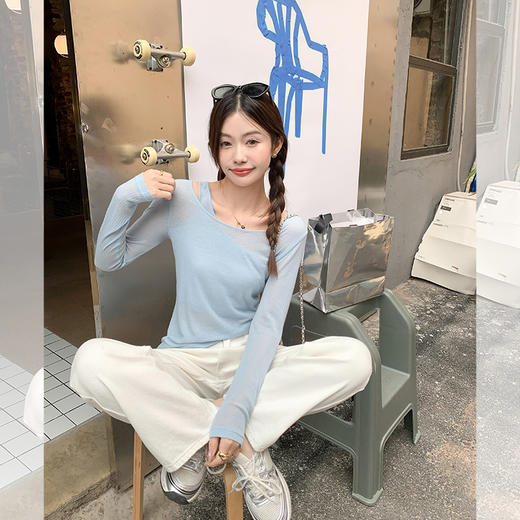 <曾小咸推荐>【贩卖舒适】蓝色假两件防晒衣 商品图2