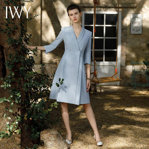 IWY/高级感蓝色西装连衣裙女春夏新款气质职业主持人上镜裙Q1056 商品图2