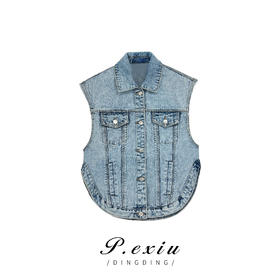 A009潘依绣丁丁宠粉早秋新款宽松韩版时尚休闲百搭牛仔马甲 D5971