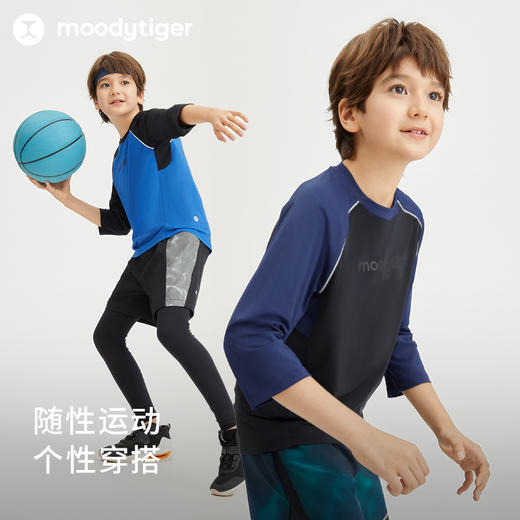 【专属】moodytiger男童拼接七分袖长袖休闲运动圆领T恤41110106 商品图2