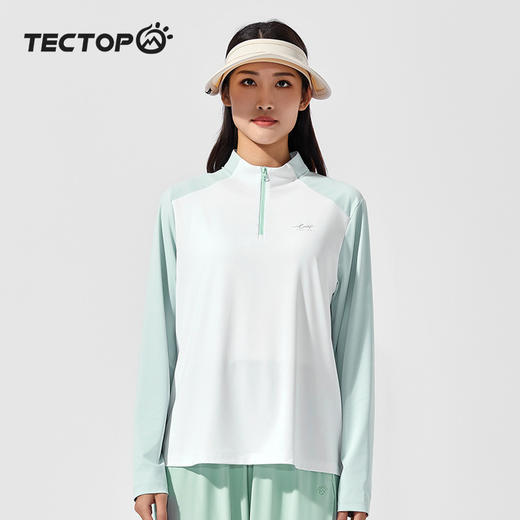 探拓户外立领瑜伽运动上衣女式拼接休闲长袖T恤跑步健身半开衫长T 商品图2