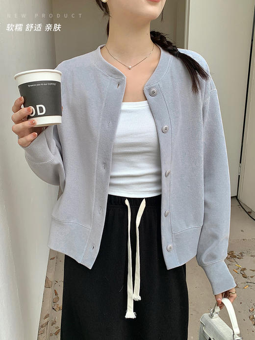 【春装上新】日系纽扣衫圆领长袖 韩系小香风 气质感女神单品 商品图1