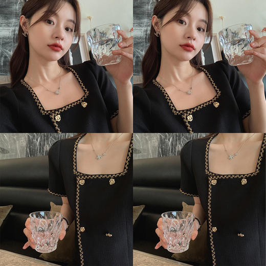 【断码特价 不退不换】金蘑菇菇【黑标线 中古千金套装】凉爽又高级方领拼色设计感上衣 商品图4