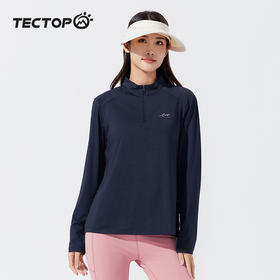 探拓户外立领瑜伽运动上衣女式拼接休闲长袖T恤跑步健身半开衫长T