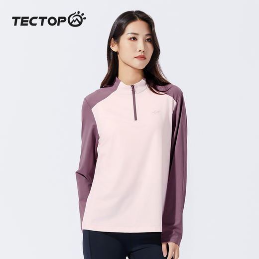 探拓户外立领瑜伽运动上衣女式拼接休闲长袖T恤跑步健身半开衫长T 商品图1