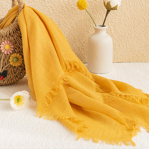 雀说 春棉麻亚麻丝巾围巾女春款纯色毛边纱巾FH24-5559 商品图1